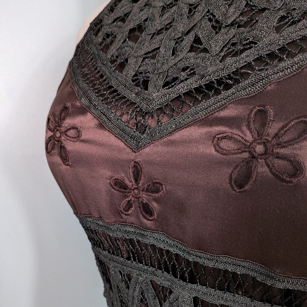 Vintage Cache Silk Midi Dress Cocktail Gown 6 Brown Lace Fairy Grunge 90sY2K - Picture 9 of 16